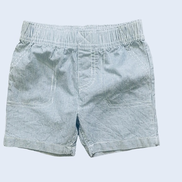 Carter’s casual play pull-up shorts light blue striped cotton Boy 18 Months - Picture 1 of 7